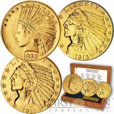 For example, the half eagle has a diameter of 21.6mm. Usa Indian Head Indian Chief 2 5 5 10 Three Gold Coin Set 1907 1933