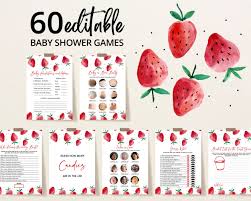Editable Strawberry Baby Shower Game Bundle Red Strawberry - Etsy Australia