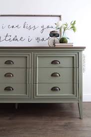 Once the dresser was repaired, i painted it with sweet pickins milk paint in flour sack. Mid Century Modern Farmhouse Dresser In Olive Green