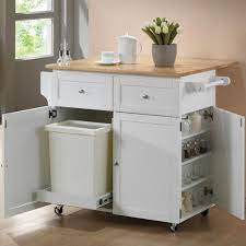 Kitchen Wooden Countertop With Cute Potted Flower Decor Also Awesome White Portable Kitchen I White Kitchen Cart Small Kitchen Storage Portable Kitchen Island
