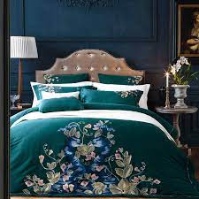 100 Cotton Percale Bed Linen 60s Sateen Duvet Cover Set 4 6pcs Dark Green Bedding Peacock Embroidery Quilt Covers Shams King Bedding Sets Aliexpress