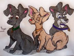 Scamp And Angel S Pups With New Collars Cute Animal Drawings Cute Disney Drawings Dog Art