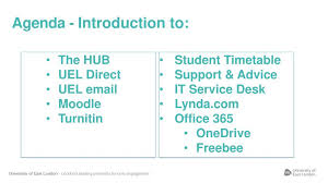 Moodle is also used for discussion forums within unit, course and community sites and moodle messaging as well as providing access to online video conferencing which support academic. It Induction Uel University Of East London London S Leading University For Civic Engagement Ppt Download