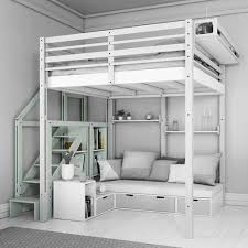First of all drawers and shelves are built according to instructions, and positioned as desired: Hochbett His First Loft Bed Espace Loggia Einpersonen Modern Fur Kinder Unisex