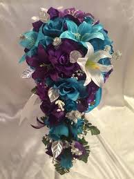 This Set Of Flowers Is Made By Using Gorgeous Turquoise And Purple Roses With Turquoise Purple And White Lily Wedding Purple Wedding Flowers Turquoise Wedding