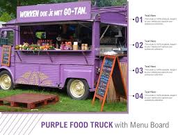 If you're working on designing a menu for a food truck, this template will come in handy. Purple Food Truck With Menu Board Powerpoint Presentation Pictures Ppt Slide Template Ppt Examples Professional