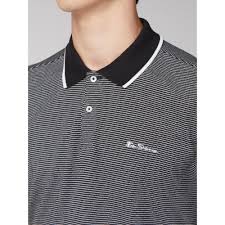 Ben Sherman Textured Stripe Polo Black 2 5xl