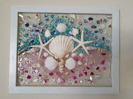Shell And Crush Glass Wall Art Shell Art Window Shell Art Etsy Seashell Wall Art Sea Glass Window Art Glass Wall Art