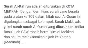 Faedah berharga dari surat al kafirun. Surat Al Kafirun Turun Di Kota Dan Termasuk Golongan Surat A Mekkah Golongan Surat Brainly Co Id