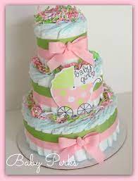 Pink And Green Diaper Cake Baby Girl Diaper Cake By Msperks Baby Girl Diaper Cake Baby Diaper Cake Baby Shower Cakes