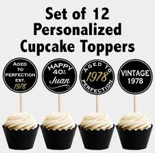 Black And Gold Cupcake Toppers Set Of 12 Aged To Perfection Vintage Themed Cupcake Toppers Birthday Decoration Black Gold Party Vintage Cupcakes Cupcake Party Black Gold Party