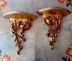 Vintage Gold Pair Syroco Wood Wall Shelf S Plate Holder Decoracion De Unas