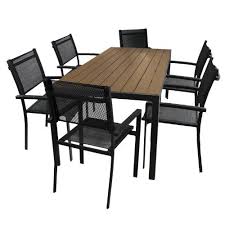 7tlg Terrassengarnitur Gartengarnitur Gartenmobel Aluminium Polywood Non Wood Gartentisch 205x90cm 6x Stapelstuhl Mit 4x4 Textilenbespannung Stapelbar Gart Gartenmobel Bistro Stuhle Gartenstuhle