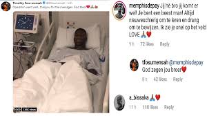 Latest on lyon forward memphis depay including news, stats, videos, highlights and more on espn. Memphis Depay And Manchester United Fans Send Timothy Fosu Mensah Message After Surgery Manchester Evening News