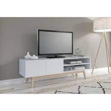 Meubles tv marron l 40 cm l 40 cm h 40 cm scandinaves. Meuble Tv Scandinave Snow L160cm Pietement Bois Massif Pas Cher A Prix Auchan