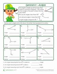 Basic Geometry Anatomy Of An Angle Worksheet Education Com Third Grade Math Worksheets Geometry Worksheets Basic Geometry