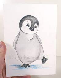 Baby Penguin Watercolor Painting Nursery Decor Original Cute Penguin Watercolor Penguin Drawing Cartoon Drawings
