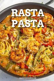 Rasta Pasta With Shrimp Spicy Pasta Recipes Jamaican Recipes Unique Pasta Recipes