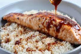 Salmon steak with rice soya sauce and worstshire sauce. Honey Soy Glazed Salmon Options For Grilled Pan Seared Or Baked