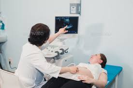 Doctor Using Ultrasound And Screening Stomach Of Pregnant Woman Baby Belly Pregnant Women Hospital Doctor