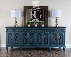 It is the epitome of beauty. Credenza Buffet Painted In Annie Sloan Chalk Paint Aubusson Graphite Wash Clear Wax Black W Blue Painted Furniture Painted Furniture Refinishing Furniture