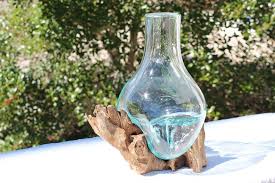 Flower Stem Vase Molten Glass And Teak Wood By Indigomtnartandhome On Etsy Decoration Deco