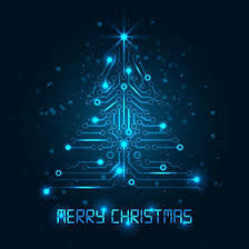 Free Vector Abstract Blue Glowing Technology Christmas Tree Christmas Graphic Design Merry Christmas Text Merry Christmas And Happy New Year