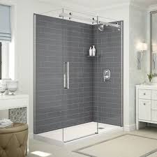 Maax Shower Stalls Enclosure Utile Corner Shower In Metro Thunder Grey With Base And Door Corner Shower Shower Stall Shower Tile