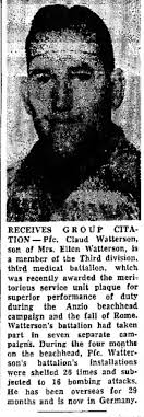 WATTERSON, Claude pfc receives citation. Apr 194% Big Spring TX