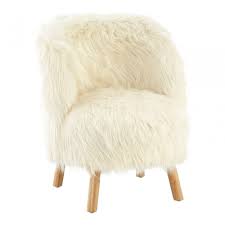This colorful chair will brighten your home or office decor. Kids White Shaggy Faux Fur And Wood Chair Clanbay