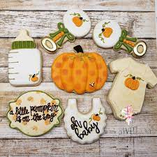 A Little Pumpkin Is On The Way Baby Shower Cookies Baby Shower Pumpkin Lil Pumpkin Baby Shower Baby Shower Cookies