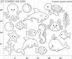 Sea Animals Digital Stamps Clipart Etsy Malvorlagen Tiere Clipart Ausdrucken