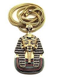 Gold Egyption King Tut Pharaoh Pendant 4mm 36 Franco Chain Fashion Necklace