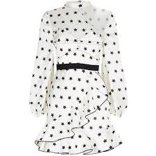 Self Portrait Frilled Satin Star Dress 390 Liked On Polyvore Featuring Dresses White Cocktail Star Dress Short White Cocktail Dresses Self Portrait Dress