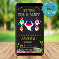Mobile Baby Shark Birthday Electronic Invite Invitation Instant Download Bobotemp