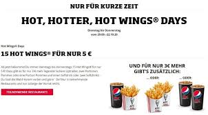 Jump to navigation jump to search. Kfc Angebot 15 Hot Wings Fur 5 2x Pommes 1x Pommes Softdrink 2 Softdrinks Fur 3 Aufpreis