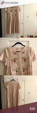 Polagram Embroidered Dress Color Is Peachy With Beautiful Embroidered Details This Is From Roolee Roolee Dresses Midi Fashion Design Fashion Dresses