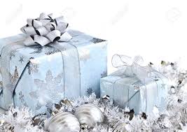 Wrapped Gift Boxes With Silver Christmas Ornaments On White Background Silver Christmas Ornaments Silver Christmas Decorations Christmas Gift Box