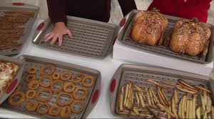 Cookie sheets and baking sheets are used interchangeably in recipes but there are differences. Rachael Ray Nonstick 11 X 17 Crisper Pan W Insert Tray On Qvc Youtube