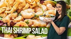 Order a delicious edamame, almond & oriental salad blend in a chili lime vinaigrette & topped with juicy shrimp, wonton strips, peanut sauce & fresh cilantro from our menu now. Easy Thai Shrimp Salad Youtube