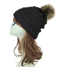 Black cable knit beanie hat w/ faux fur pompom casual winter womens one size. Opromo Women S Winter Faux Fur Pom Pom Hat Warm Chunky Cable Knit Slouchy Beanie Price Piece Sale Reviews Opentip