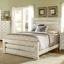 Distressed White Stained Wooden Master Bed With Ladder Headboard And Footboard In K Distressed White Bedroom Furniture Bedroom Furniture Sets White Bedroom Set