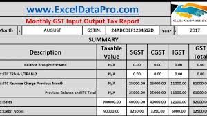 Download Monthly Gst Input Output Tax Report Excel Template