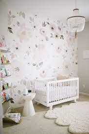 Watercolor Blush Pink Floral White Girl Nursery Girls Room Wallpaper Girl Room Room Wallpaper