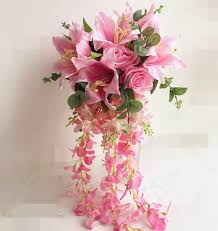Roses and lilies wedding bouquets. Pink Color Waterfall Hybrid Bride Bouquet Long Artificial Rose Lily Wisteria Vine Wedding Bouquet For Wedding Bridal Bouquet Artificial Roses Wisteria Vinebride Bouquet Aliexpress