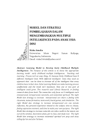 Berbagi ke twitter berbagi ke facebook bagikan ke pinterest. Pdf Model Pembelajaran Dalam Mengembangkan Multiple Intelligences Pada Anak Usia Dini