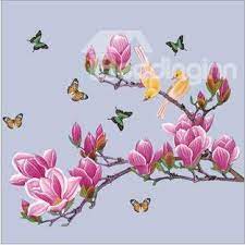New Arrival Birds And Butterflies On Magnolia Wall Stickers Butterfly Wall Decals Removable Wall Stickers Tree Wall Stickers