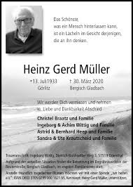 Dezember 2013 war er bundesminister für wirtschaftliche zusammenarbeit und entwicklung im kabinett merkel ii. Traueranzeigen Von Heinz Gerd Muller Wirtrauern