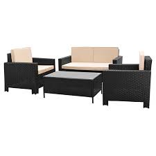 4 piece black wicker patio set. Lacoo 4 Piece Black Wicker Outdoor Patio Conversation Set With Beige Cushions From Lacoo Accuweather Shop