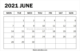 Blank June Calendar 2021 Monday Start February Calendar Calendar 2020 July Calendar